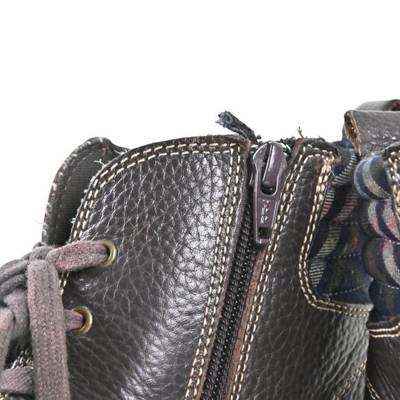 Clarks Whistle Bea Pebbled Leather Quilted Plaid Lace Zip Brown Ankle Boots US 8 - Picture 14 of 16